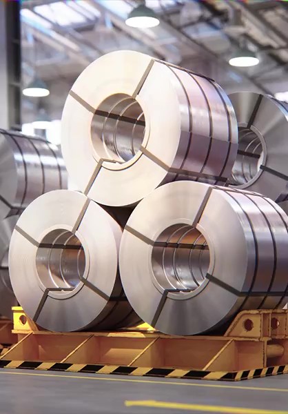Steel rolls in whare house